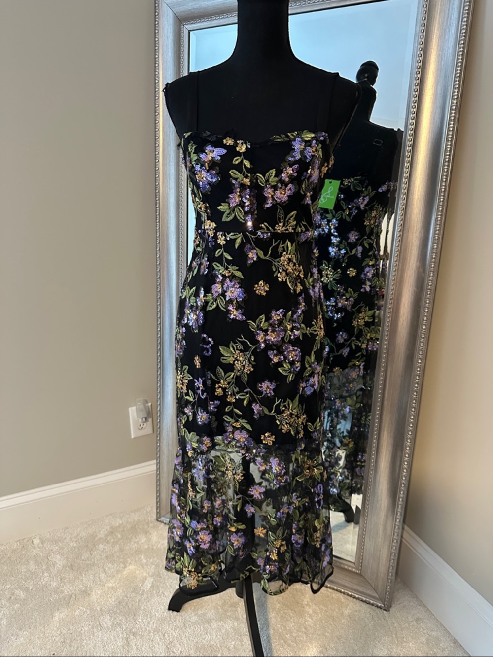 Sam Edelman Black Dress with Purple Floral Embroidery